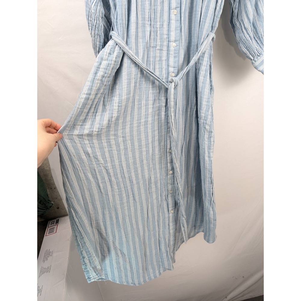 100% Cotton Gauze Striped Maxi Dress Size 2X Blue White Coastal Nautical Pockets - Picture 4 of 10
